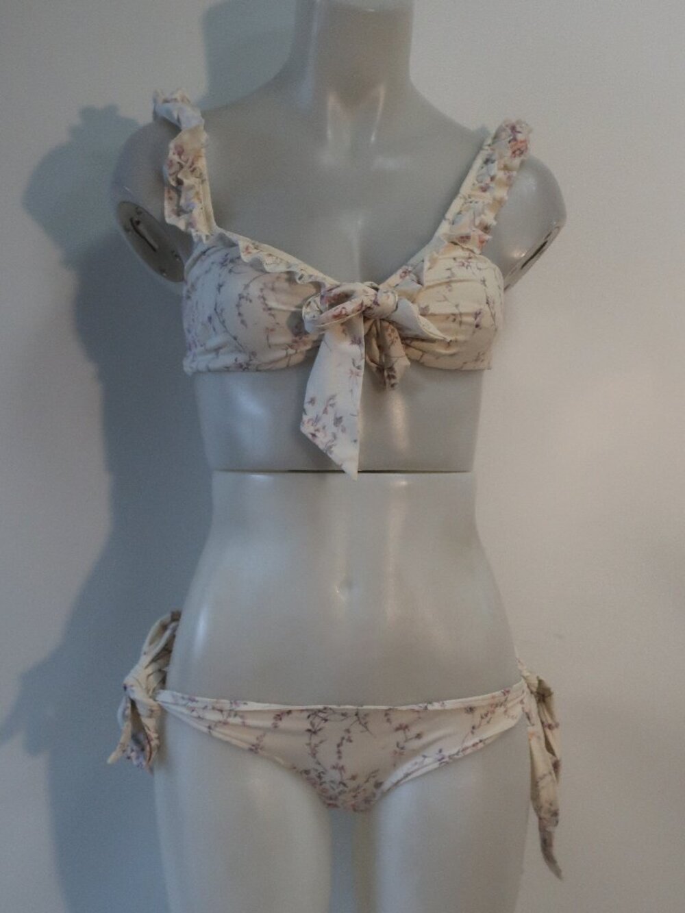 LoveShackFancy Cream Multicolor Floral (Item-36) Ruffle Top/XS Bottom/S Bikini